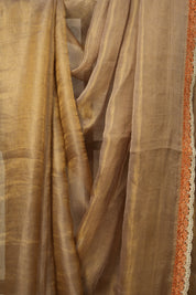 Grey-Lavender - Gold Tissue Tussar Silk Saree With Lace - SRGLGTTSSWL13