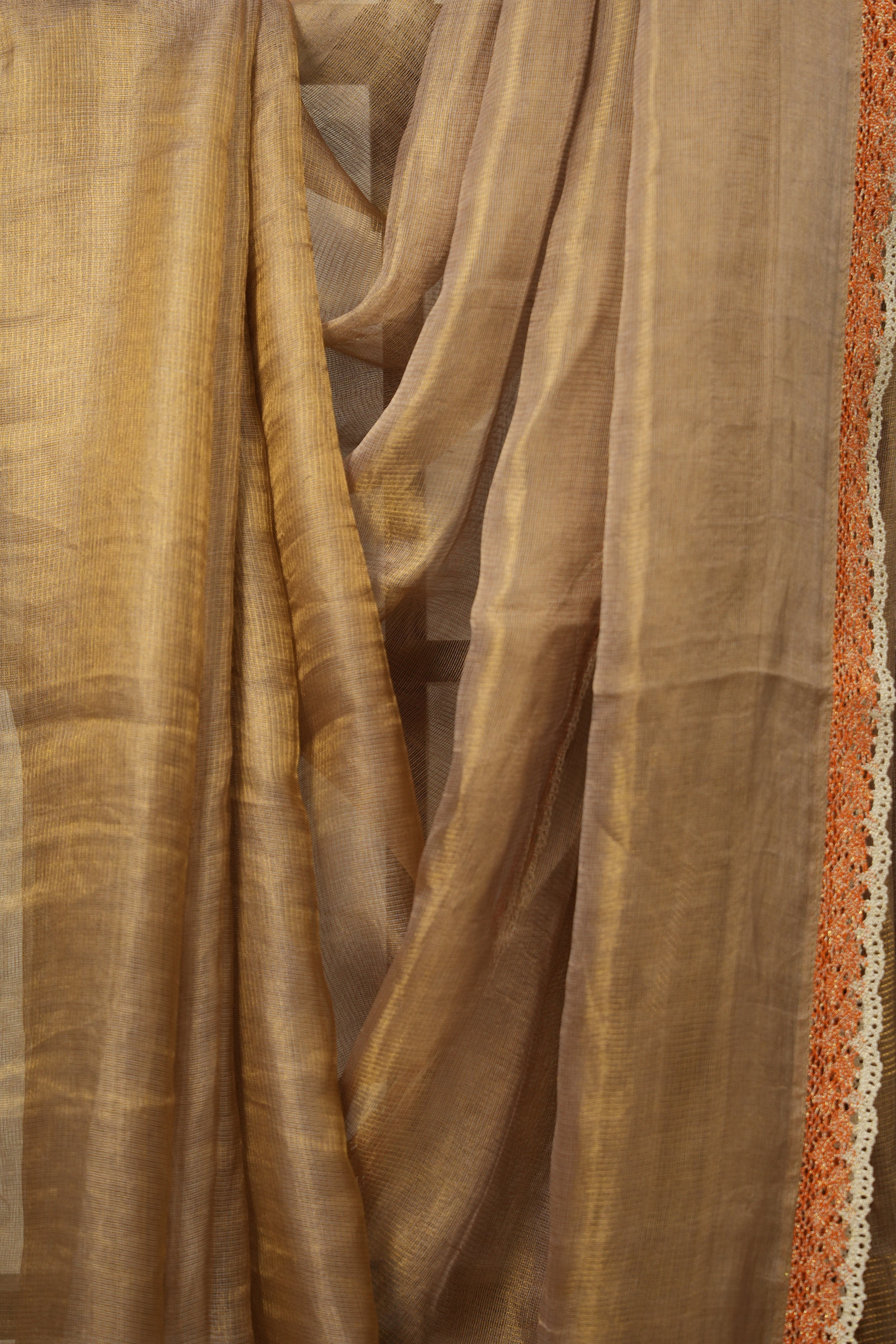 Grey-Lavender - Gold Tissue Tussar Silk Saree With Lace - SRGLGTTSSWL13