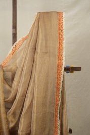 Grey-Lavender - Gold Tissue Tussar Silk Saree With Lace - SRGLGTTSSWL13