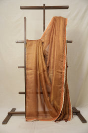 Brown - Gold Tissue Tussar Silk Saree With Lace - SRBGTTSSWL12