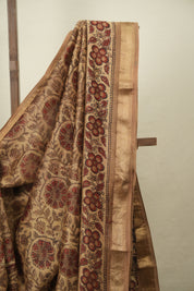 Beige HBP Cotton Silk Saree With Maheshwari Border - SRBCSS1806