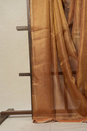 Brown - Gold Tissue Tussar Silk Saree With Lace - SRBGTTSSWL12