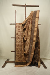 Beige HBP Cotton Silk Saree With Maheshwari Border - SRBCSS1807