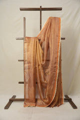 Pink - Gold Tissue Tussar Silk Saree With Lace - SRPGTTSSWL11