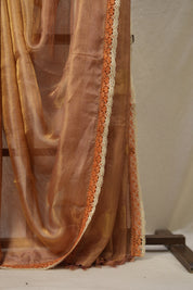 Pink - Gold Tissue Tussar Silk Saree With Lace - SRPGTTSSWL11