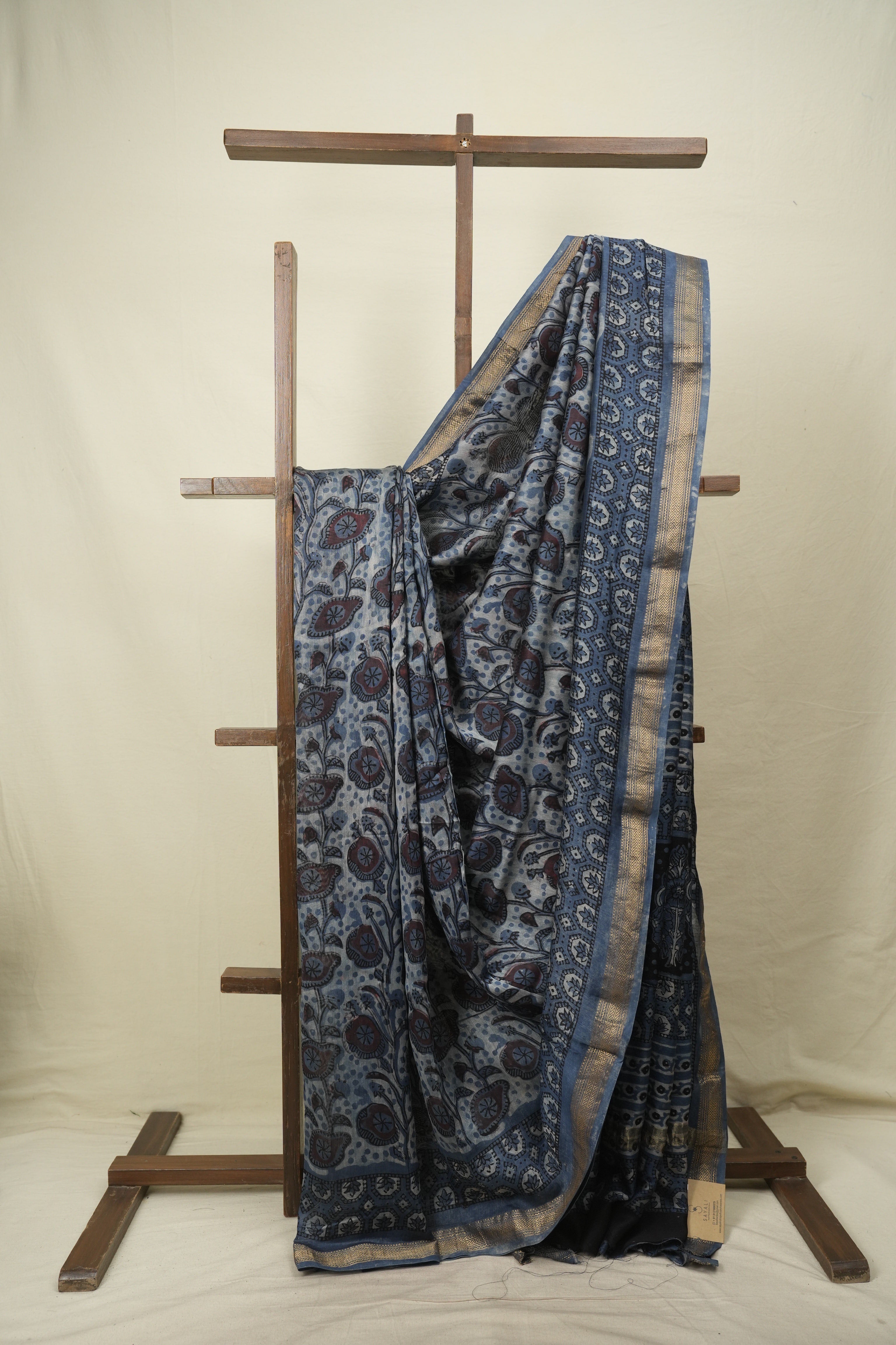 Blue HBP Cotton Silk Saree With Maheshwari Border - SRBCSS1805