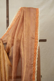 Pink - Gold Tissue Tussar Silk Saree With Lace - SRPGTTSSWL11