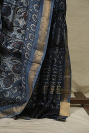 Blue HBP Cotton Silk Saree With Maheshwari Border - SRBCSS1805