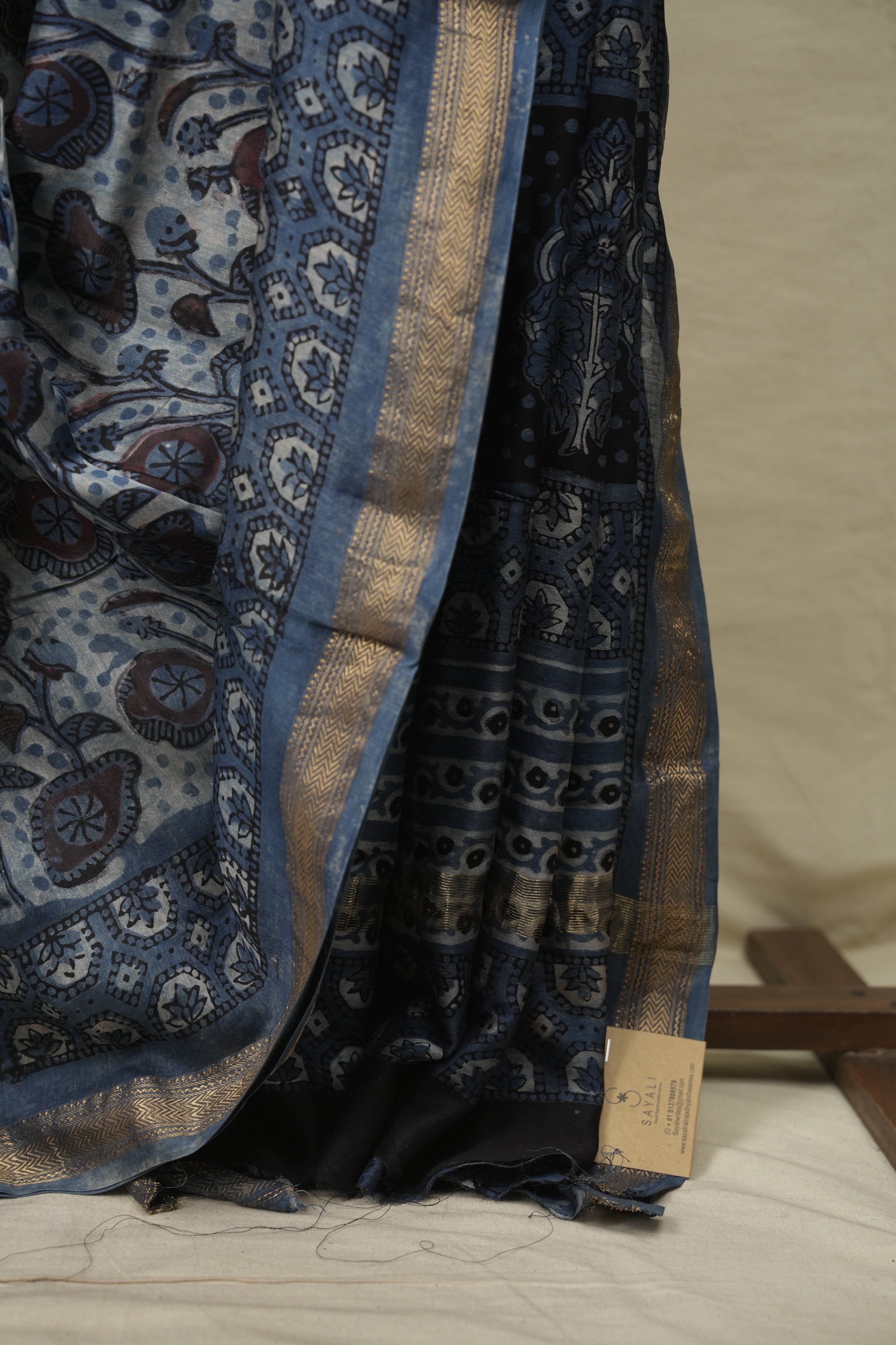 Blue HBP Cotton Silk Saree With Maheshwari Border - SRBCSS1805