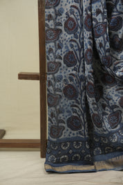 Blue HBP Cotton Silk Saree With Maheshwari Border - SRBCSS1805