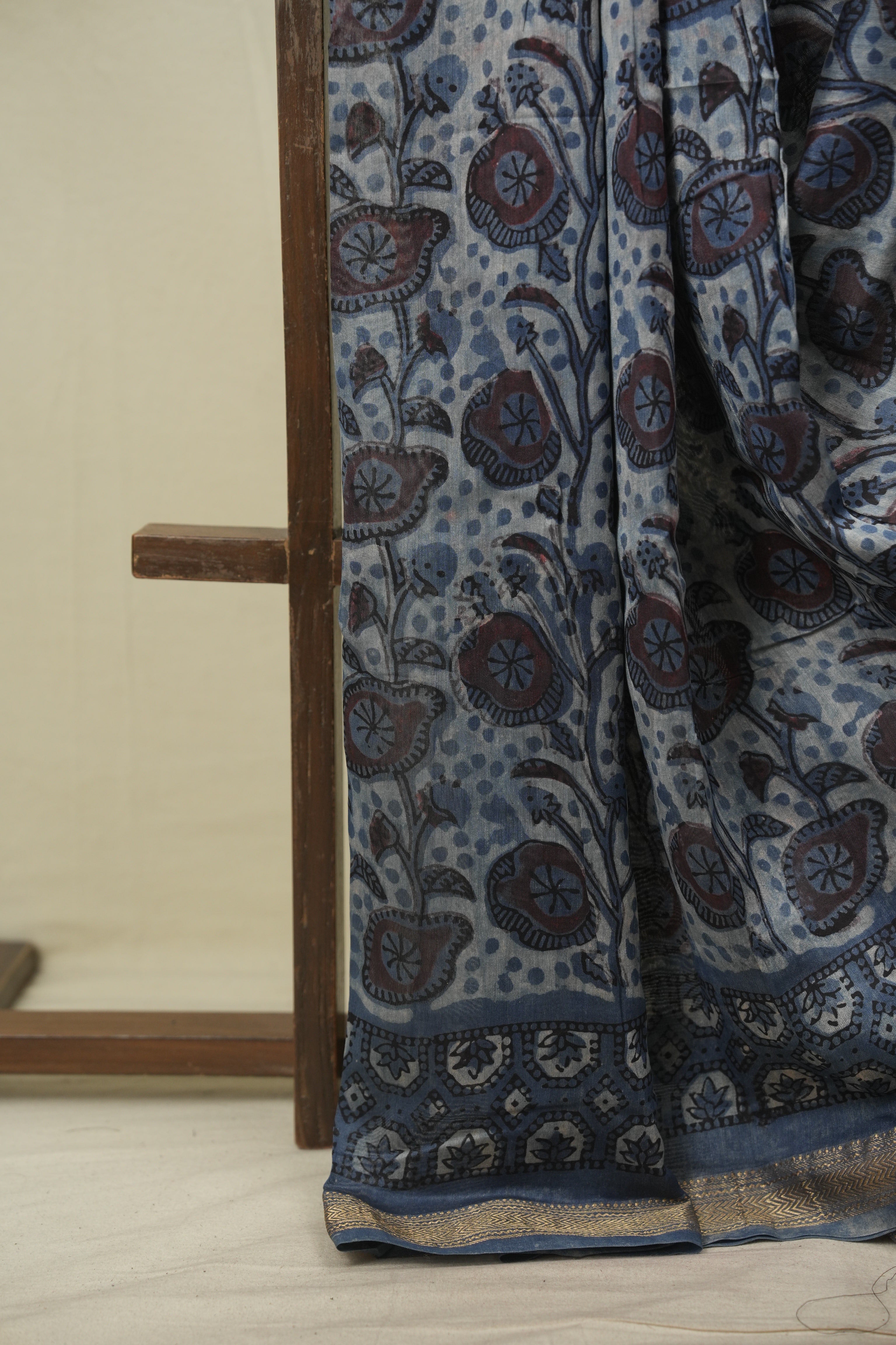 Blue HBP Cotton Silk Saree With Maheshwari Border - SRBCSS1805