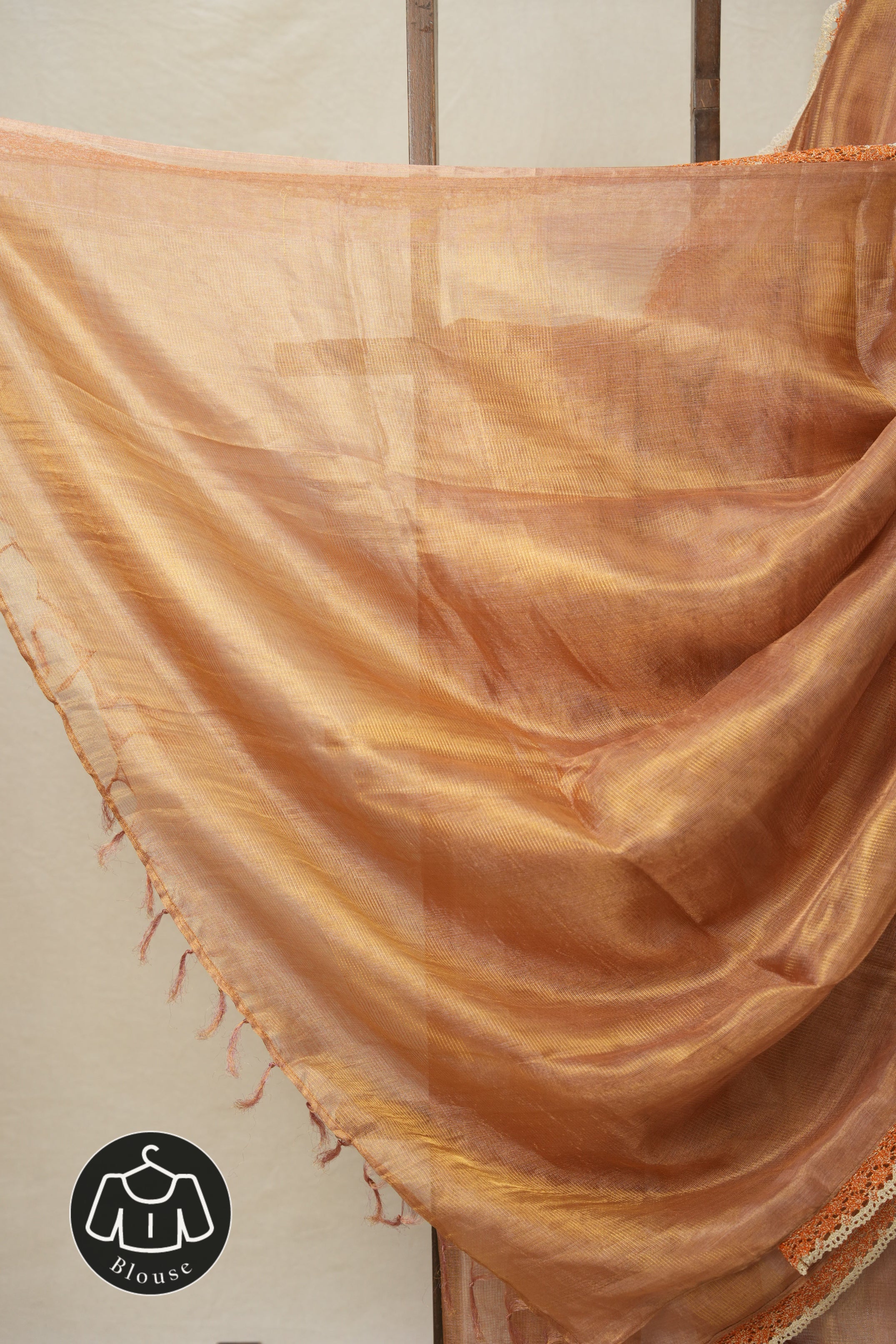 Pink - Gold Tissue Tussar Silk Saree With Lace - SRPGTTSSWL11