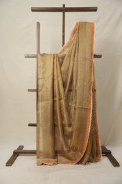 Greyish - Gold Tissue Tussar Silk Saree With Lace - SRGGTTSSWL10