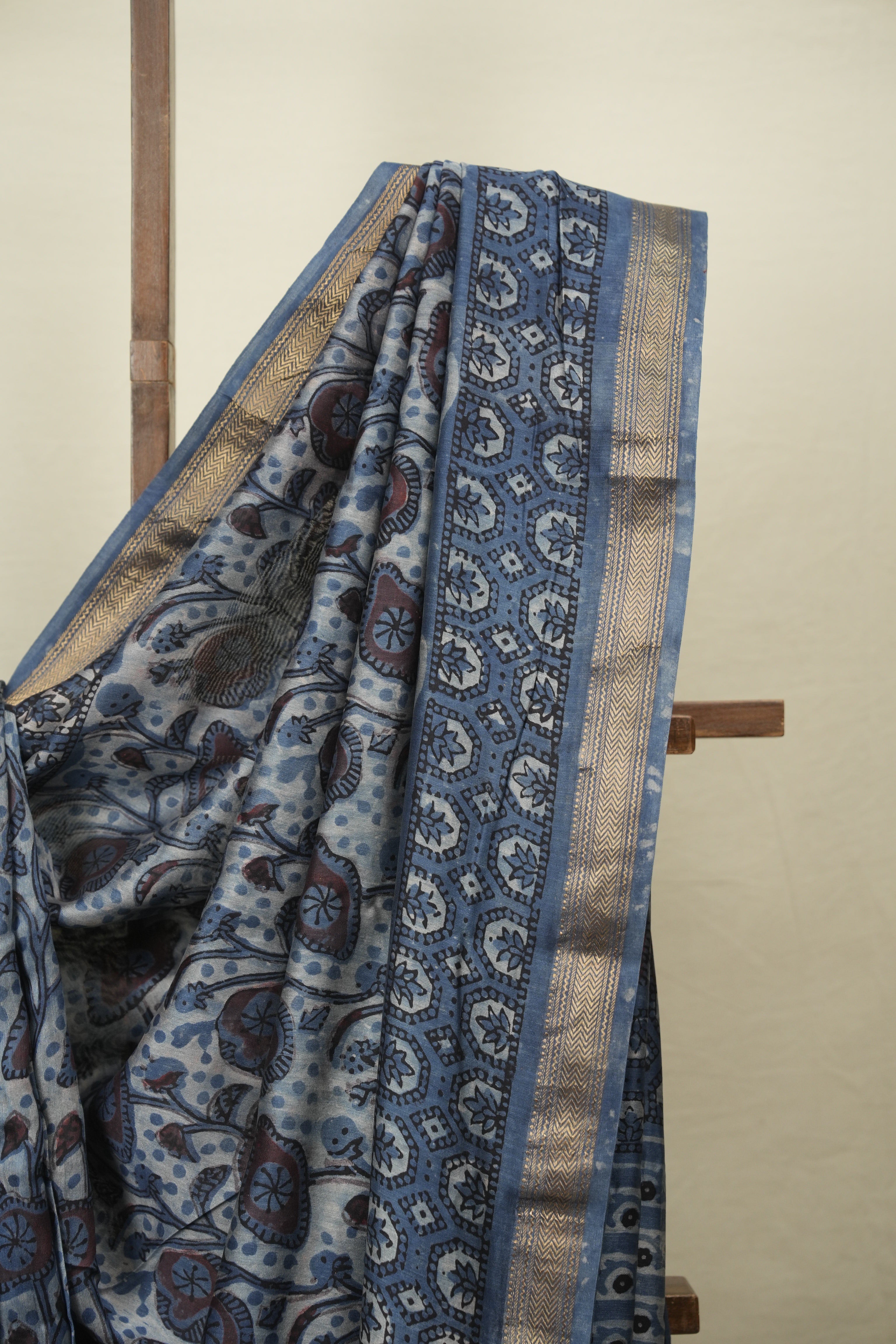 Blue HBP Cotton Silk Saree With Maheshwari Border - SRBCSS1805