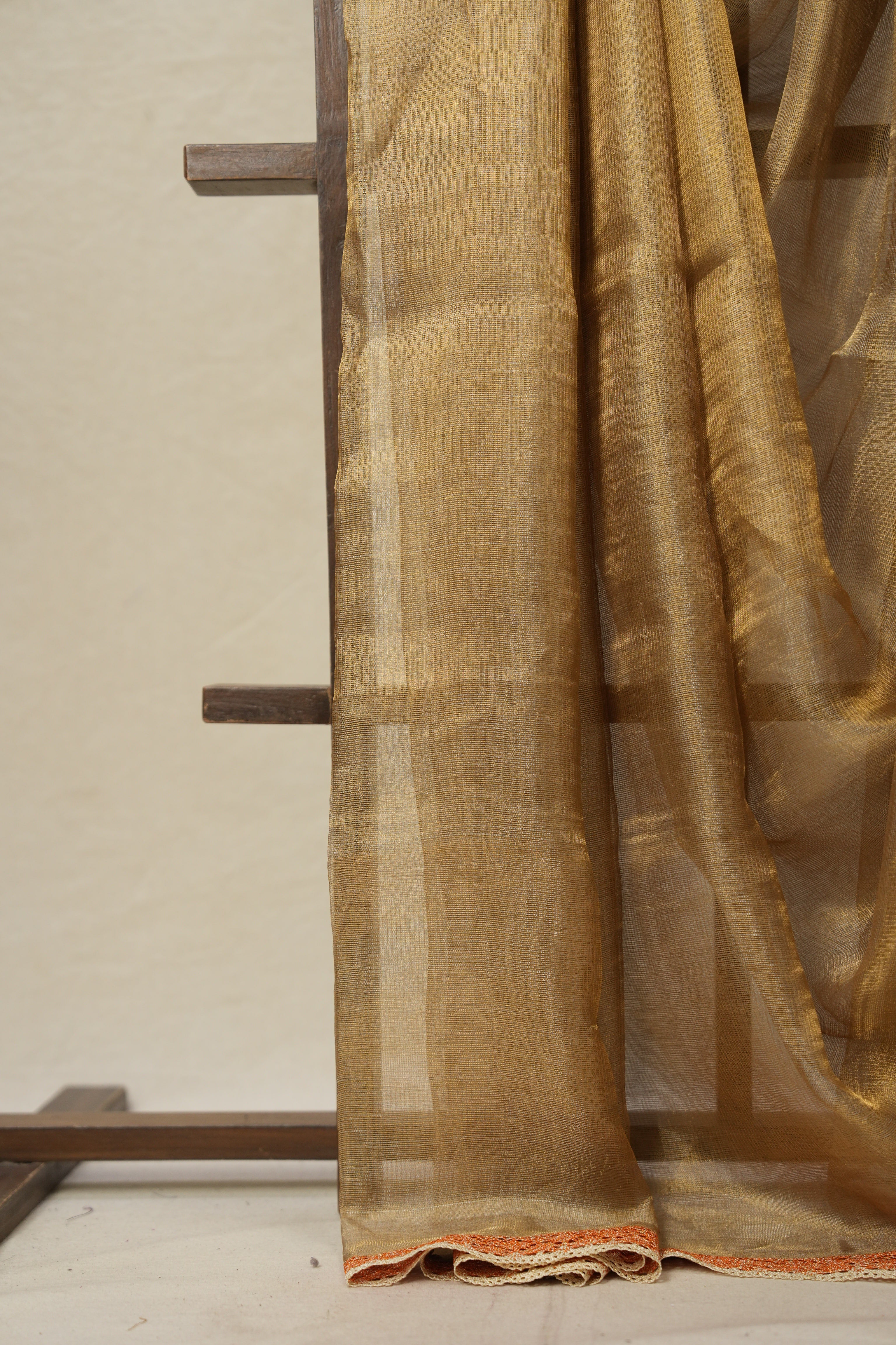 Greyish - Gold Tissue Tussar Silk Saree With Lace - SRGGTTSSWL10