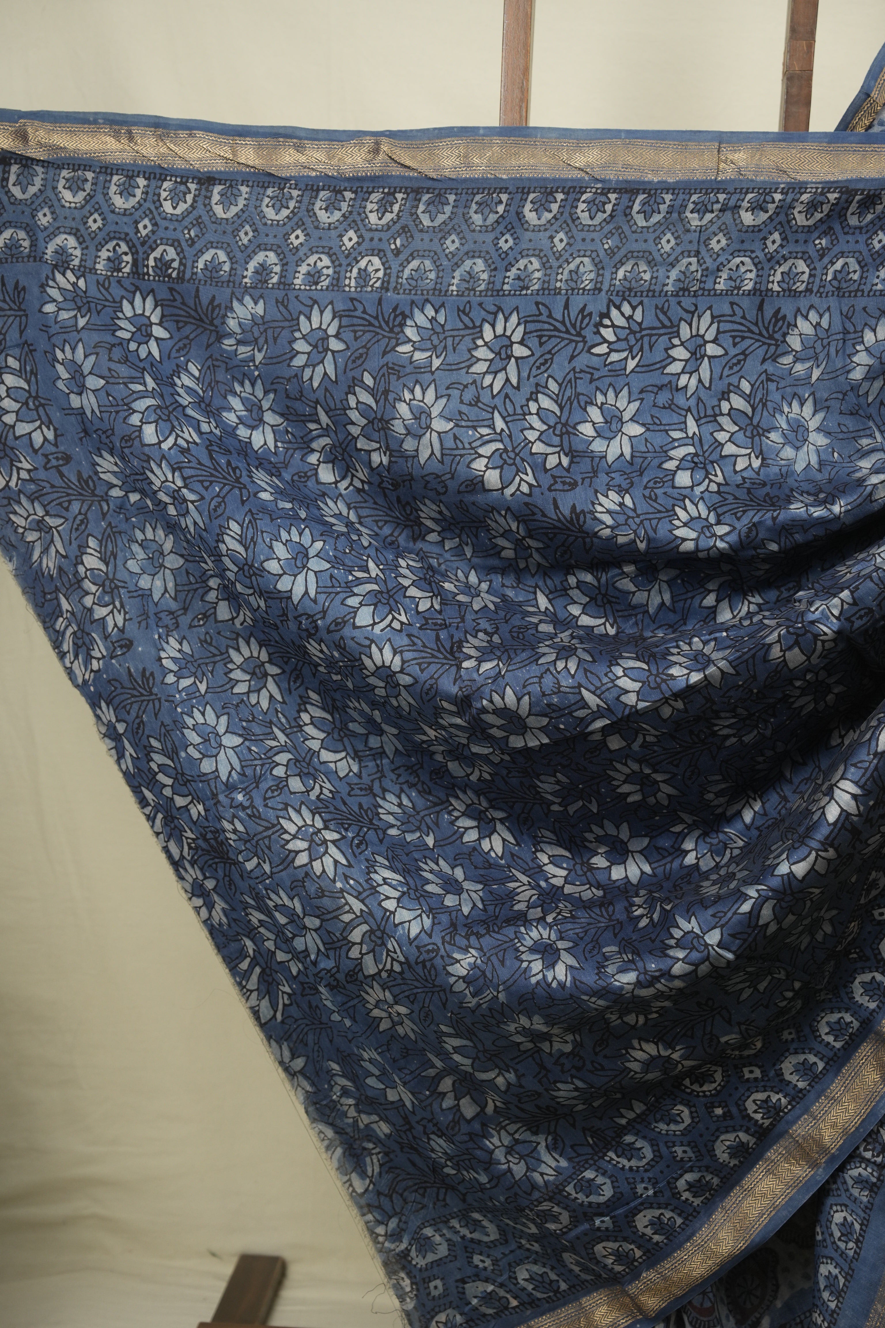 Blue HBP Cotton Silk Saree With Maheshwari Border - SRBCSS1805