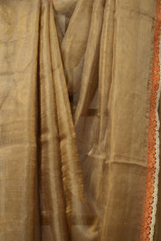 Greyish - Gold Tissue Tussar Silk Saree With Lace - SRGGTTSSWL10