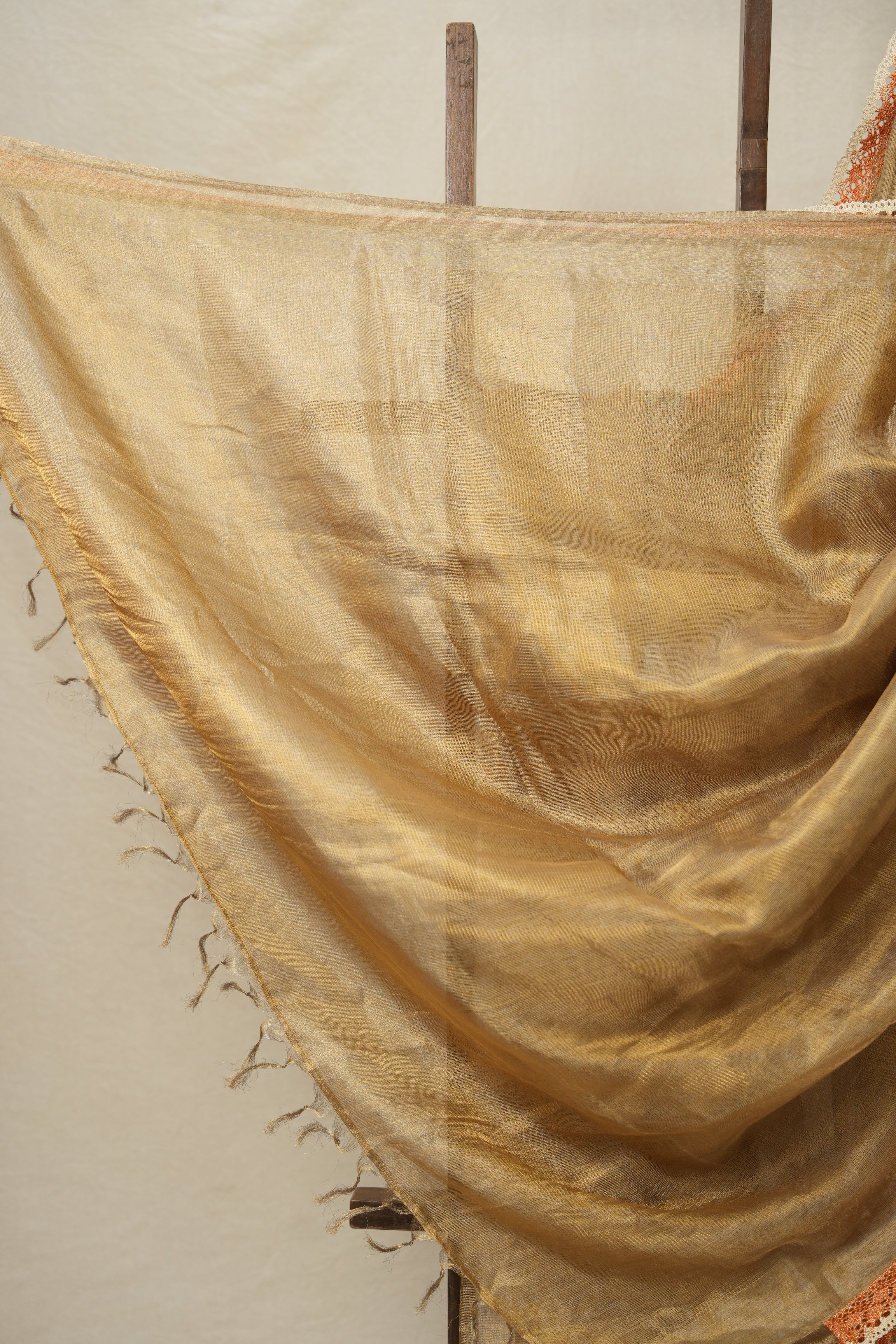 Greyish - Gold Tissue Tussar Silk Saree With Lace - SRGGTTSSWL10
