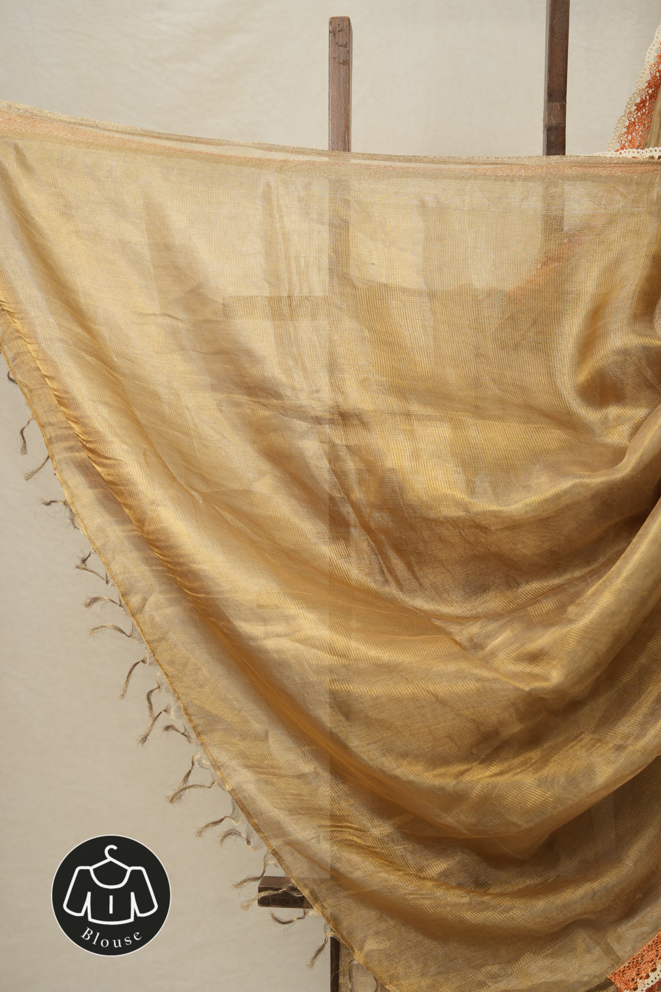 Greyish - Gold Tissue Tussar Silk Saree With Lace - SRGGTTSSWL10