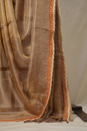 Gold - Lavender Tissue Tussar Silk Saree With Lace - SRGLTTSSWL07