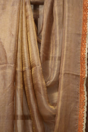 Gold - Lavender Tissue Tussar Silk Saree With Lace - SRGLTTSSWL07
