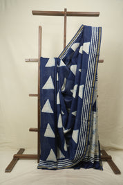 Indigo HBP Cotton Silk Saree With Chanderi Border - SRICSS1772