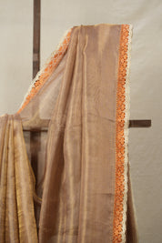 Gold - Lavender Tissue Tussar Silk Saree With Lace - SRGLTTSSWL07
