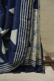 Indigo HBP Cotton Silk Saree With Chanderi Border - SRICSS1772