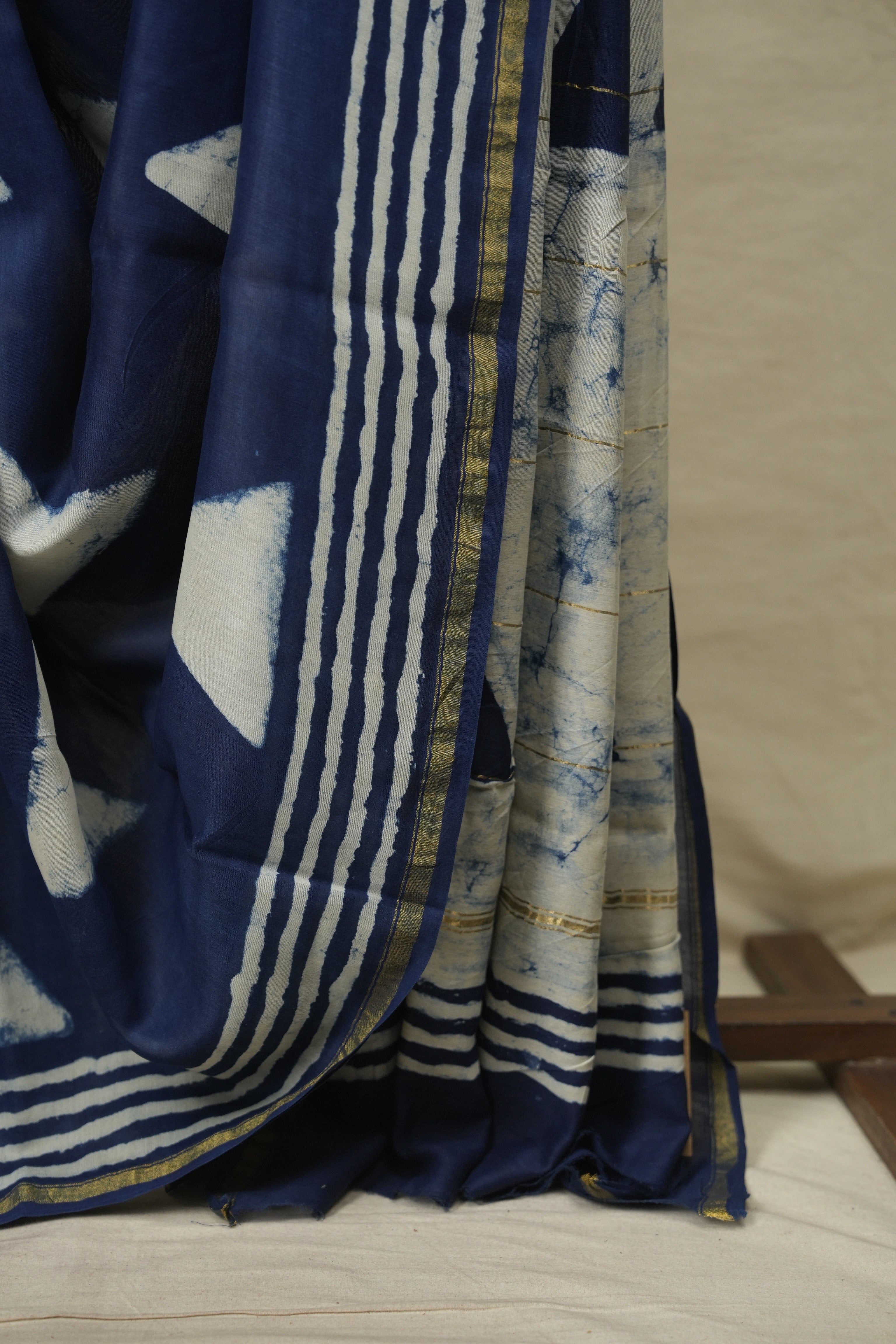 Indigo HBP Cotton Silk Saree With Chanderi Border - SRICSS1772