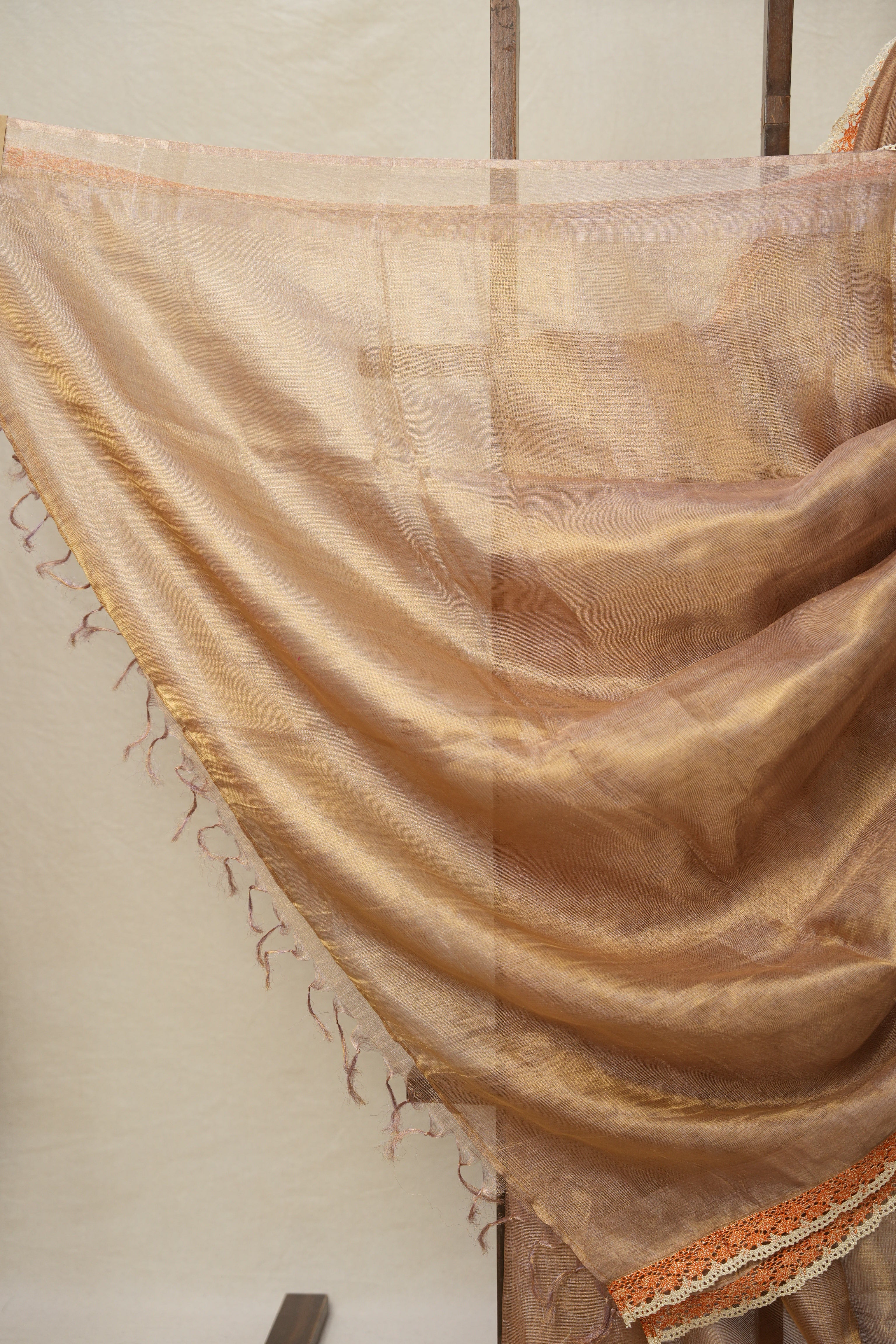 Gold - Lavender Tissue Tussar Silk Saree With Lace - SRGLTTSSWL07