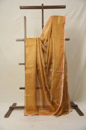 Orange - Gold Tissue Tussar Silk Saree With Lace - SROGTTSSWL09