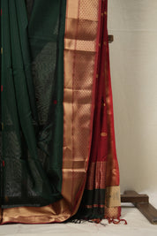 Dark Green Maheshwari Saree - SRDGMS921