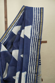 Indigo HBP Cotton Silk Saree With Chanderi Border - SRICSS1772