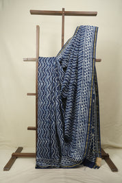Indigo HBP Cotton Silk Saree With Chanderi Border - SRICSS1777