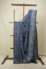 Indigo HBP Cotton Silk Saree With Chanderi Border - SRICSS1777
