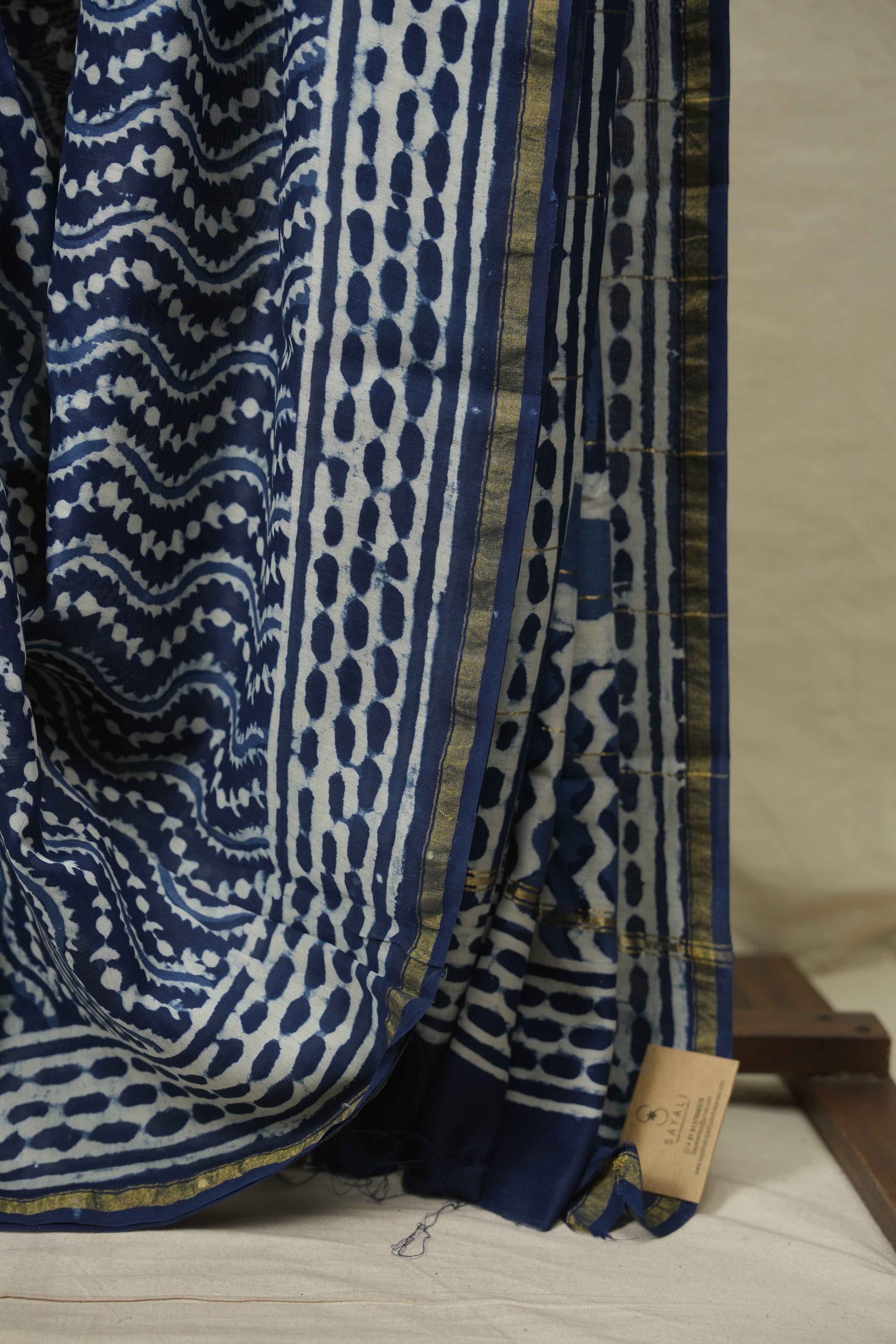Indigo HBP Cotton Silk Saree With Chanderi Border - SRICSS1777