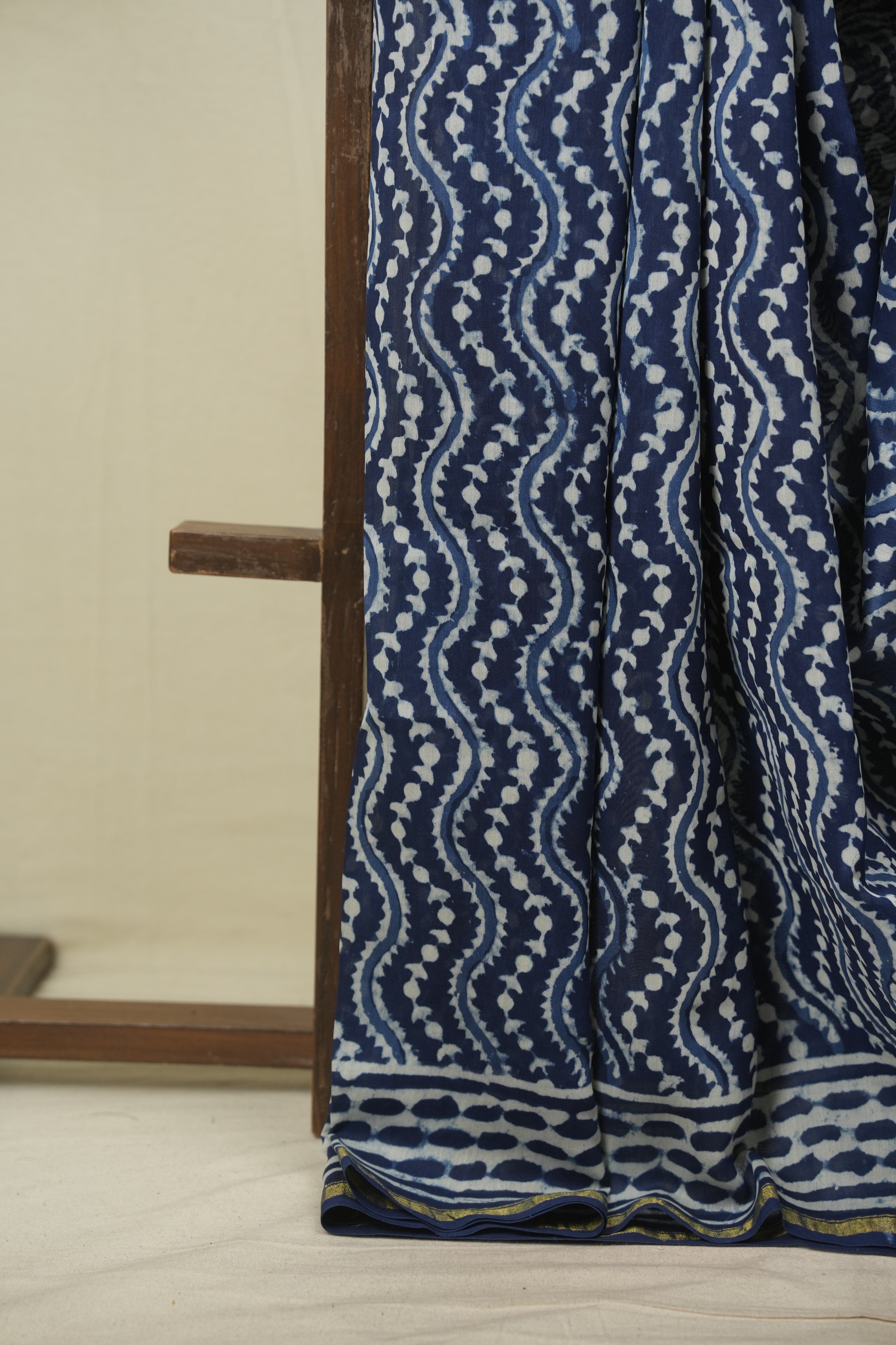 Indigo HBP Cotton Silk Saree With Chanderi Border - SRICSS1777