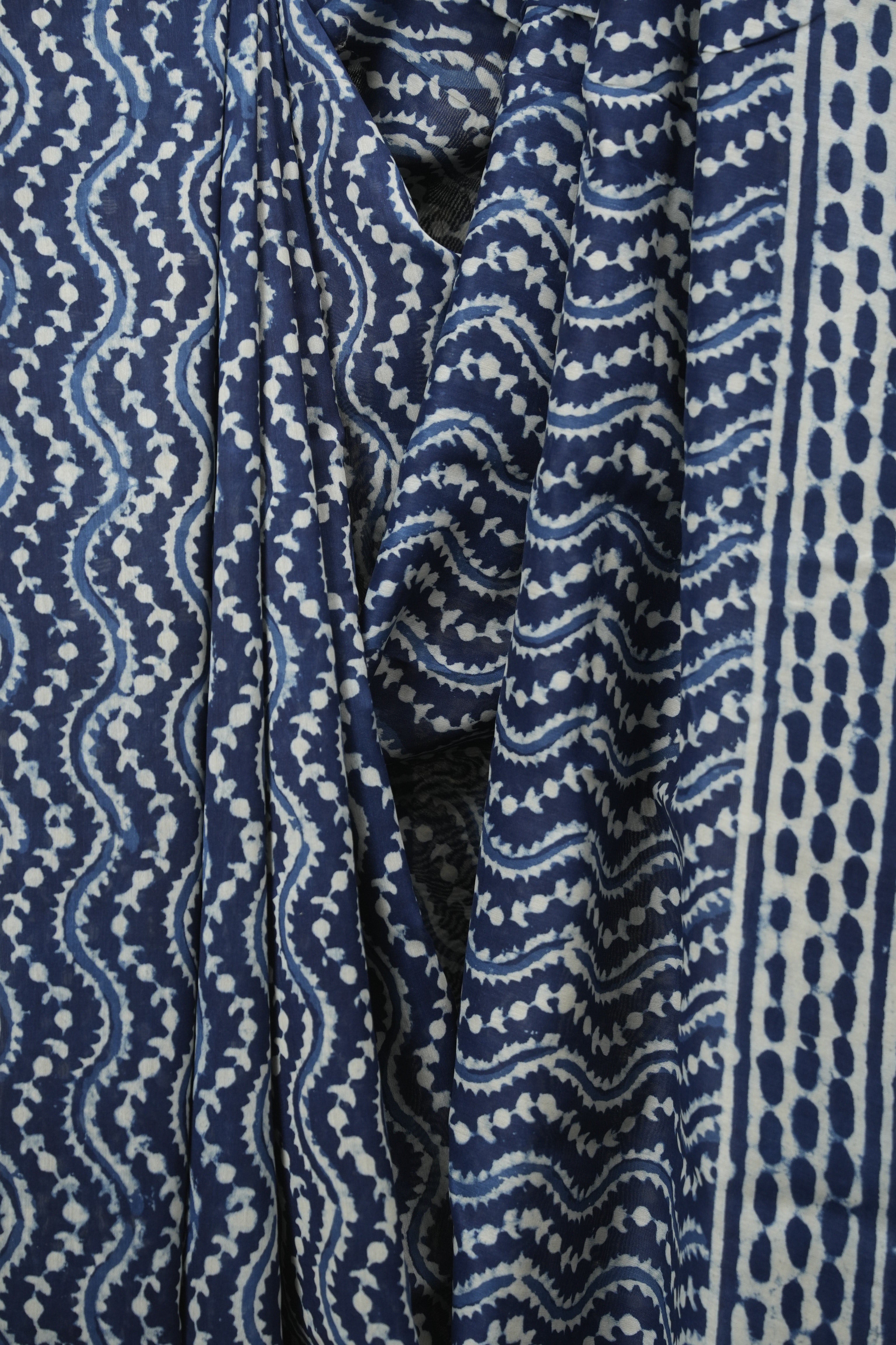 Indigo HBP Cotton Silk Saree With Chanderi Border - SRICSS1777