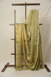 Metallic - Gold Tissue Tussar Silk Saree With Lace - SRMGTTSSWL08