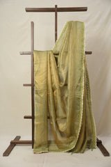 Metallic - Gold Tissue Tussar Silk Saree With Lace - SRMGTTSSWL08
