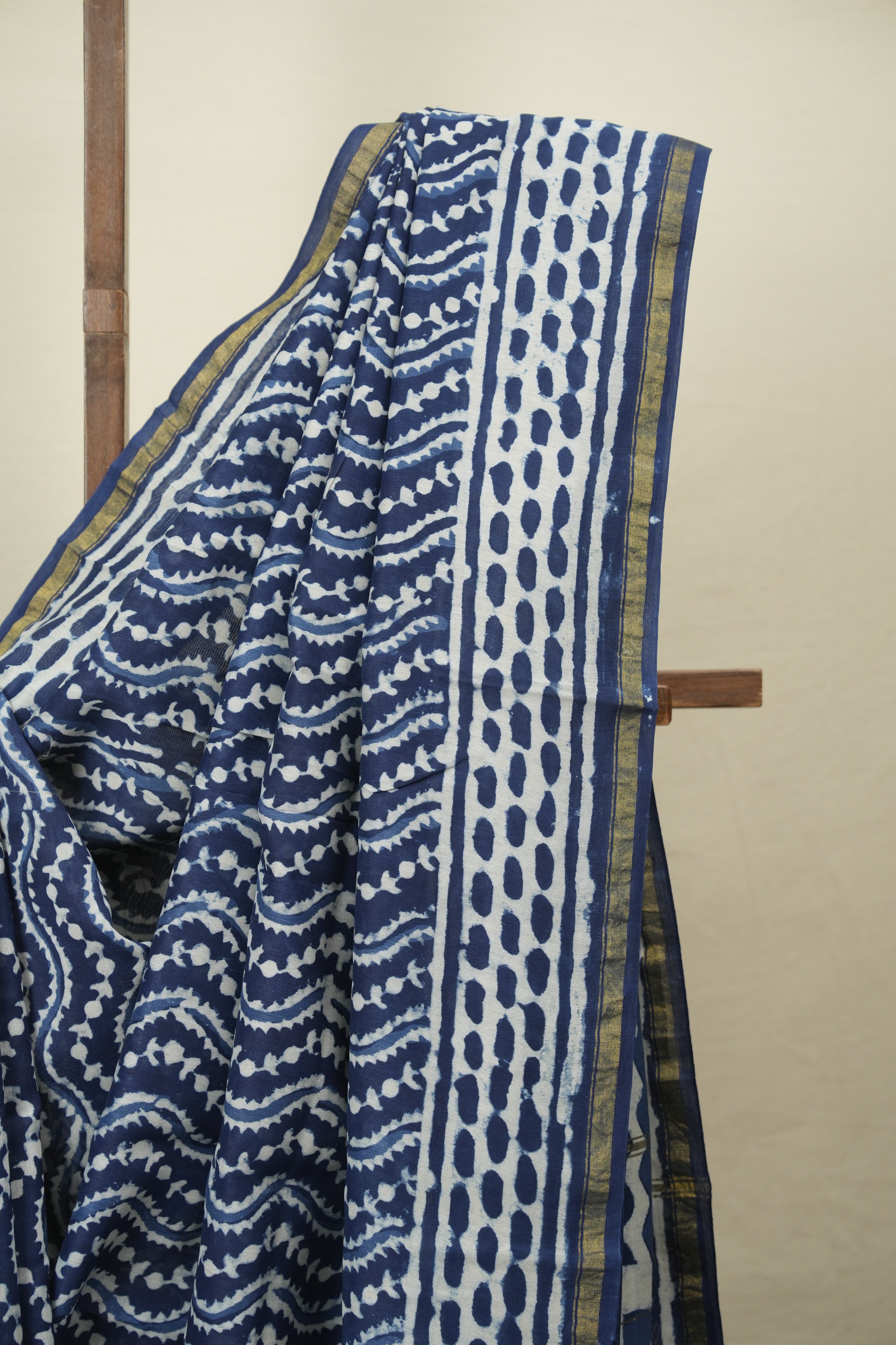 Indigo HBP Cotton Silk Saree With Chanderi Border - SRICSS1777