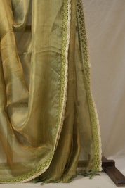 Metallic - Gold Tissue Tussar Silk Saree With Lace - SRMGTTSSWL08