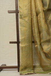 Metallic - Gold Tissue Tussar Silk Saree With Lace - SRMGTTSSWL08