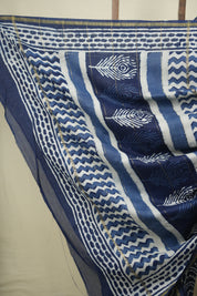 Indigo HBP Cotton Silk Saree With Chanderi Border - SRICSS1777