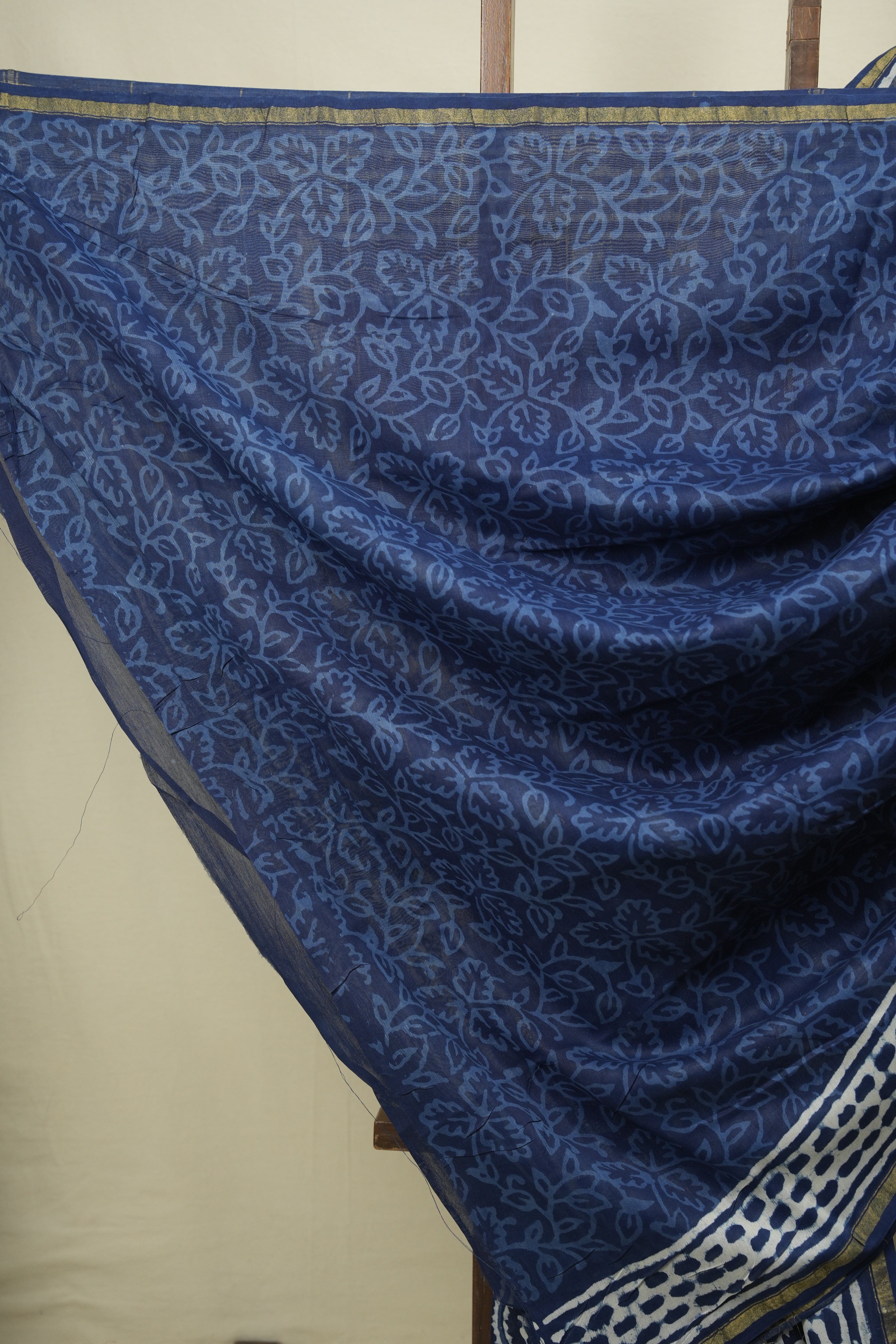 Indigo HBP Cotton Silk Saree With Chanderi Border - SRICSS1777