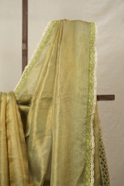 Metallic - Gold Tissue Tussar Silk Saree With Lace - SRMGTTSSWL08