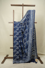 Indigo HBP Cotton Silk Saree With Chanderi Border - SRICSS1775