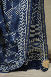 Indigo HBP Cotton Silk Saree With Chanderi Border - SRICSS1775
