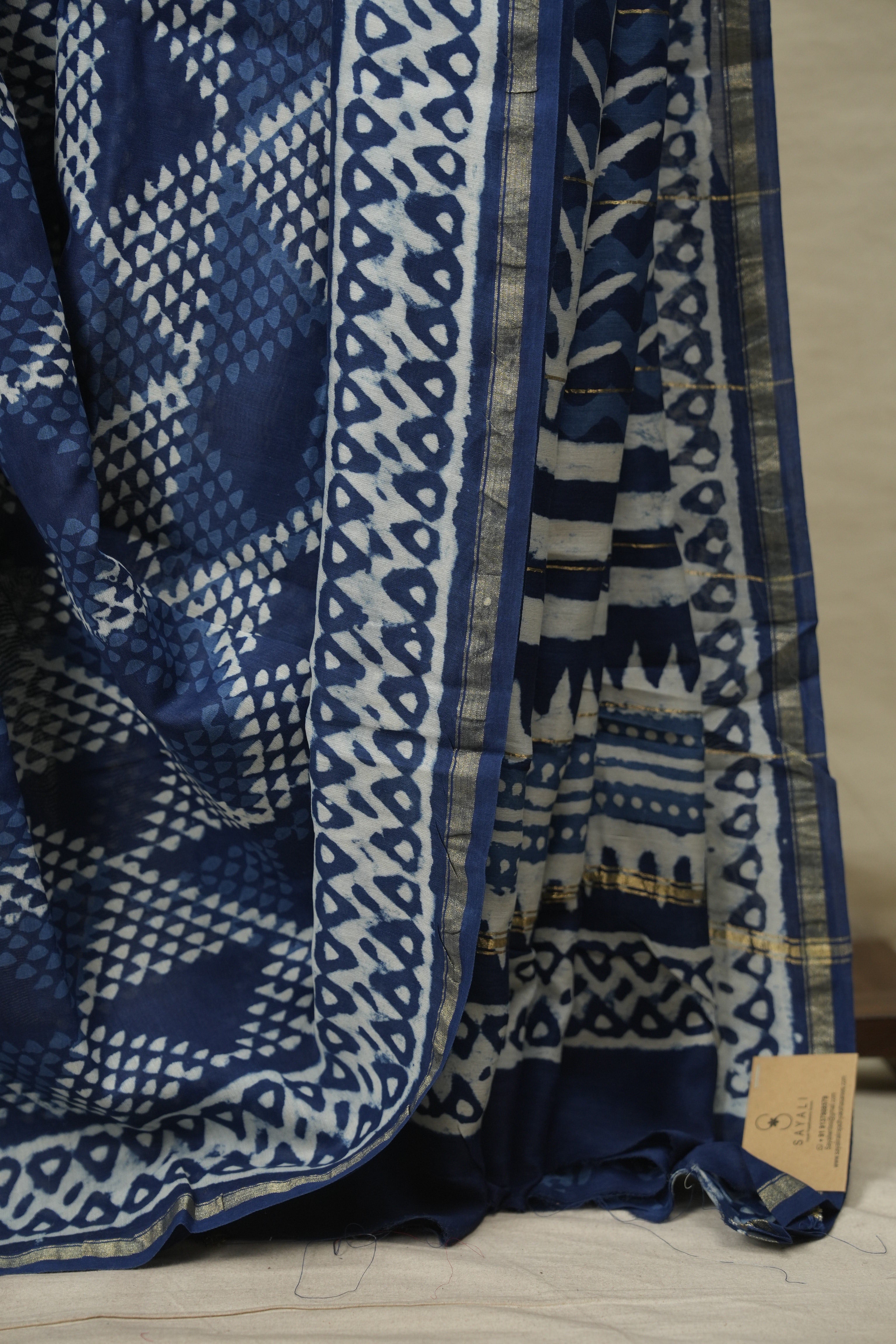 Indigo HBP Cotton Silk Saree With Chanderi Border - SRICSS1775