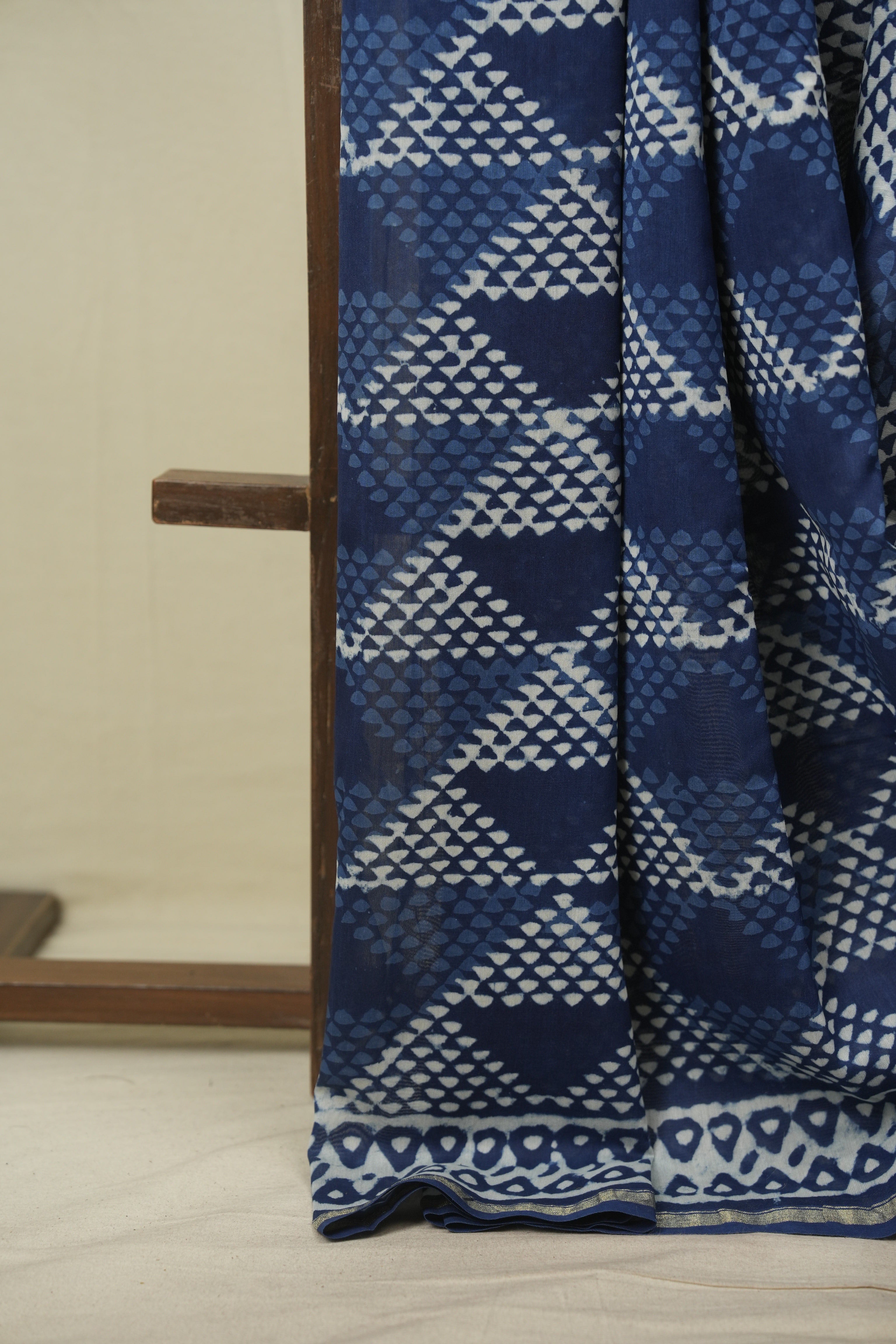 Indigo HBP Cotton Silk Saree With Chanderi Border - SRICSS1775